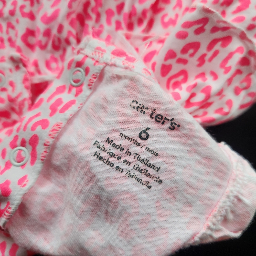 Carter's Baby Girls Pink Leopard Ruffle Bodysuit Dress One Piece Size 6 Months - Picture 13 of 16
